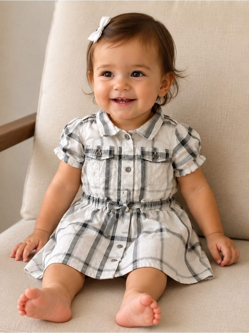 Baby kid Dress button down 9/12 months Burberry short sleeves white black